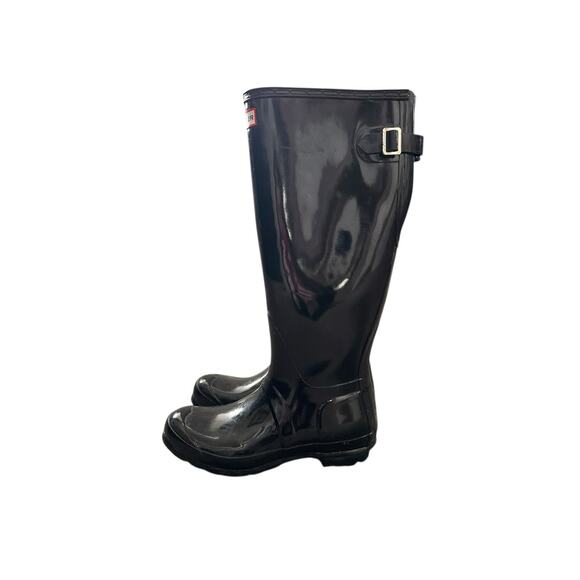 Hunter Original Tall Black Gloss Wellington Rain Boots Womens Size 7 Mens 6 Shoe - Picture 2 of 7
